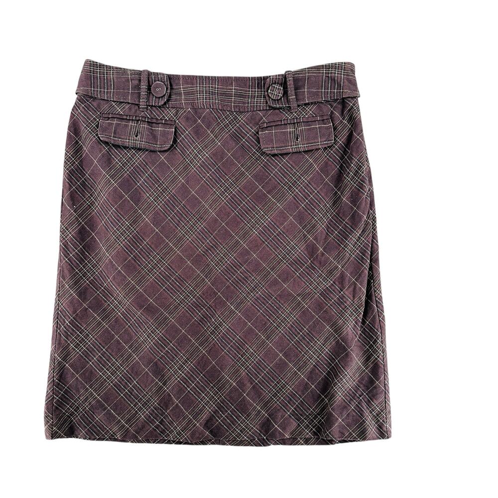 Ann Taylor Vintage Y2K Plaid Tartan Brown Pencil Skirt Midi 6 Wool Cotton
